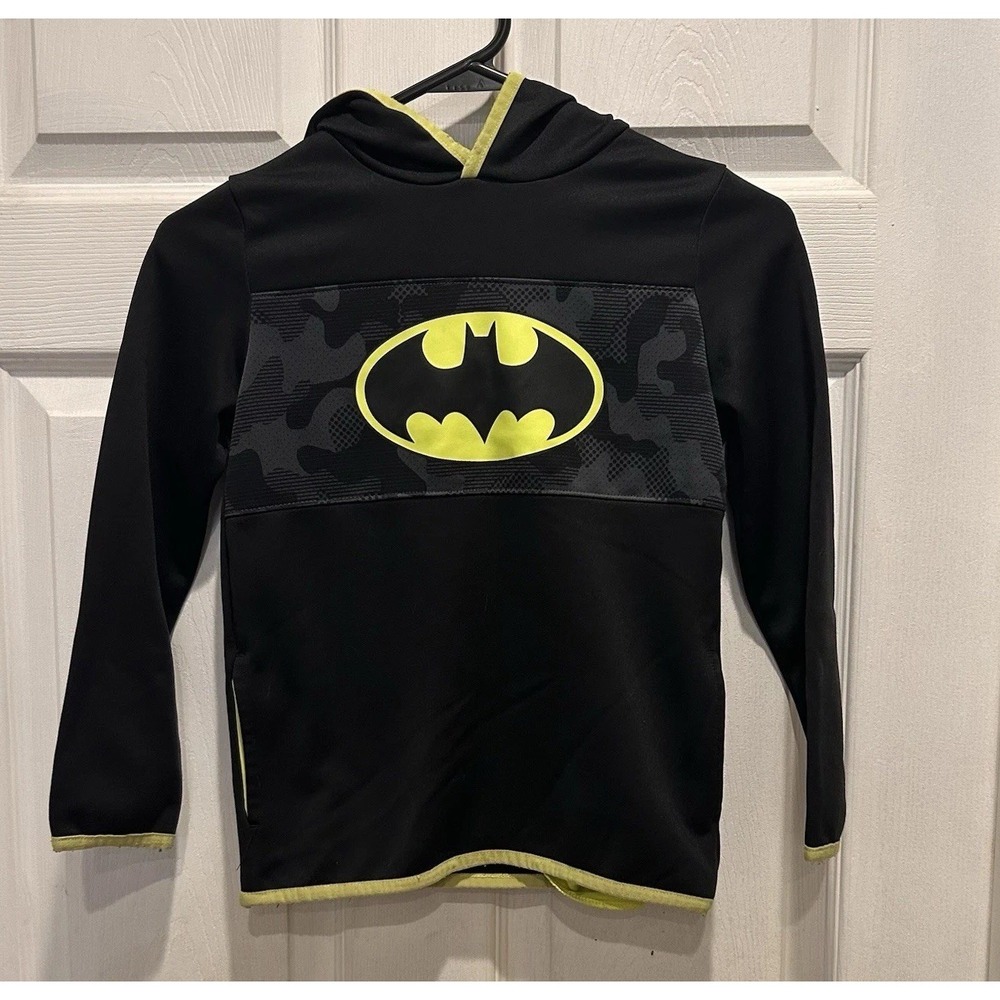 Jumping Beans Boys Batman Hoodie Size 7 Hooded Black Long Sleeve Yellow Trim